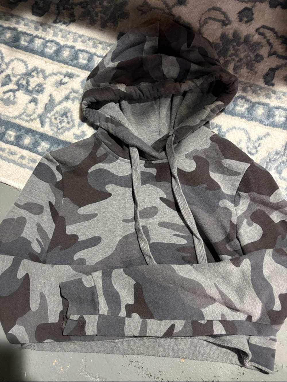Women's Gray Camo Pullover Hoodie Sweater